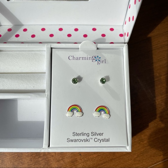 STERLING SILVER SWAROVSKI CRYSTAL STUDS & RAINBOW COLORFUL EARRINGS - Picture 4 of 7